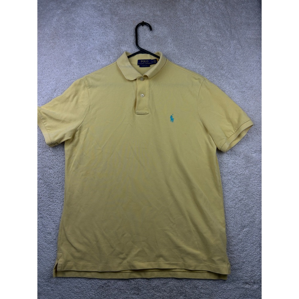 Polo Ralph Lauren Mens Medium Yellow Classic Fit Cotton Pique Shirt Blue Pony